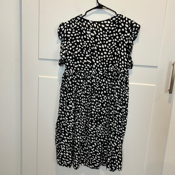 Womens Black White Dot Floral‎ Embroidered V Neck Dress Size L Boho Casual Flowy - Picture 8 of 8